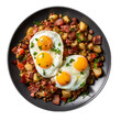 Top View of Corned Beef Hash on a Plate Isolated on Transparent or White Background, PNG