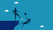 © Nastudio - Business dishonesty. Businessman kicks colleague off cliff vector