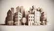 Paper Town city property apartment building house pavilion small construction large shaft nature urbanism architect architecture origami cut-out cutting leaf collage relief vector