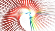 Glowing Crossed Lines Rotating In Center, Emanating Red Striped Volute Or Vortex On White. Psychedelic Abstract Vivid Background. Optical Illusion Of Fractal Spiral Metamorphoses. 4K UHD 4096x2304