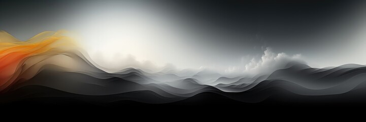 Wall Mural - in a wide-format abstract background image, dynamic waves with a gradient are enveloped in a foggy a