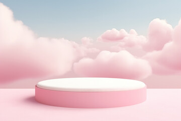 the 3d rendering landscape model of a pink sandbox with a circle display platform on the floor and c