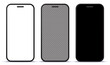 Mobile phone mockups with white, transparent and black screens. Blank smart phones isolated on white background and includes clipping paths for easy editing. 