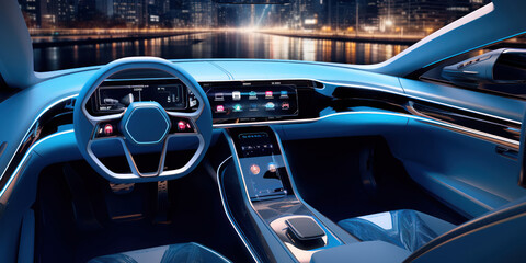 Sleek, futuristic dashboard inside a modern car