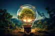 © wiwid - A tree growing inside of a light bulb is a surreal and symbolic image that represents the interconnectedness of nature and technology. The tree represents life and growth