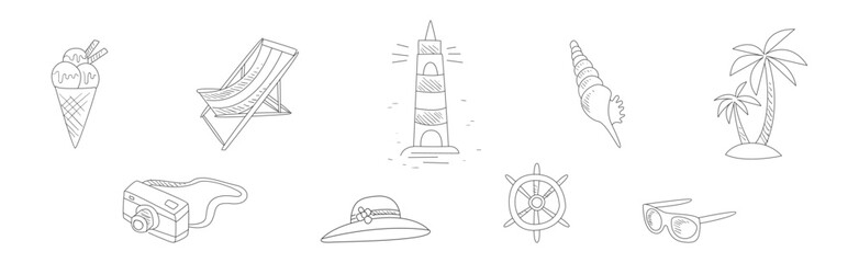 Poster - Hand Drawn Summer Travel and Vacation Elements Vector Set