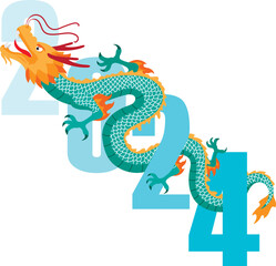 Wall Mural - illustration vector image of happy new year 2024 year of the dragon