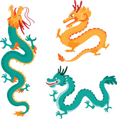 Wall Mural - illustration set of chinese dragon
