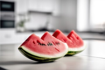 Wall Mural - Slices of watermelon on a white background. Selective focus.