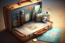 W Passport Opened Suitcase Old Concept Turism Travel