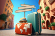 Italy visit what signpost Suitcases concept Travel