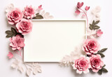 Fototapeta Sypialnia - Frame with paper flowers on white background. Cut from paper. Place your text.