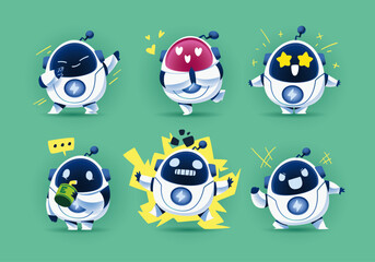 set of Funny&Meme cartoon fat modern robots mascot