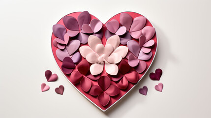 Sticker -  a heart shaped box filled with pink, red and purple hearts with the word you written on the top of the box in the center of the box is surrounded by hearts.