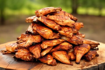 Poster - a stack of grilled wings on nature-tone table