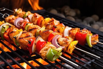 Poster - chicken tikka skewers over hot coals on a bbq