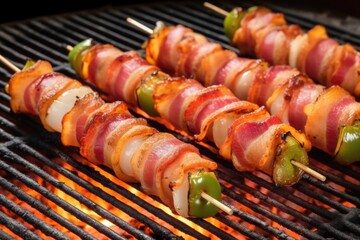 Canvas Print - skewered scallops with bacon fresh off the grill