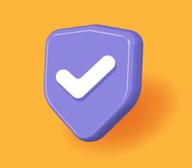 Wall Mural - shield secure check mark 3d icon vector render graphic, cyber safety tick checkmark as insurance saf