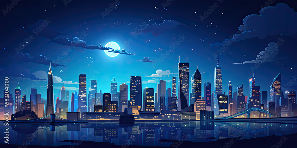 City skyline illustration wide panorama cityscape business background ...