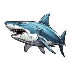 Wall Mural - Megalodon animal in cartoon style on transparent background, Shark Stiker design.