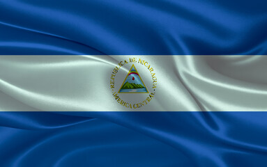 3d waving realistic silk national flag of Nicaragua. Happy national day Nicaragua flag background. close up