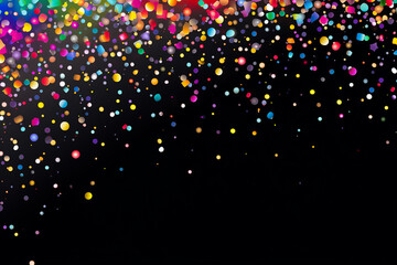 Wall Mural - The abstract wallpaper of a gradient background covered by many rainbows metallic glitter confetti of a celebrated party. Generative AI.