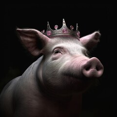 portrait of a majestic Pig with a crown