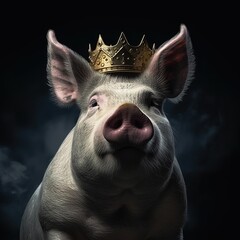 portrait of a majestic Pig with a crown