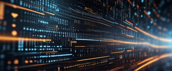 An abstract digital background with binary code and AI algorithms running in the background