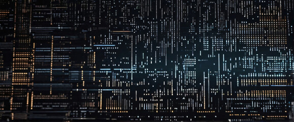 An abstract digital background with binary code and AI algorithms running in the background