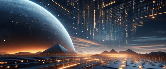 An abstract digital background with binary code and AI algorithms running in the background