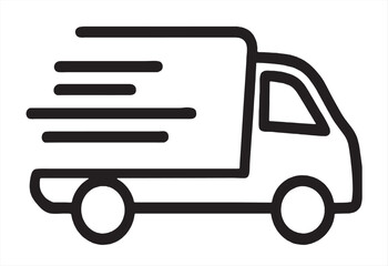 Wall Mural - Fast moving shipping delivery truck line art vector icon for transportation apps and websites. Express delivery truck icon. Fast shipping truck. Free delivery 24 hours. Vector illustration.