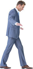 Poster - Digital png photo of focused caucasian businessman walking and balancing on transparent background