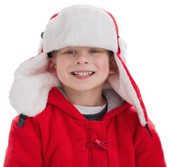 Sticker - Digital png photo of happy caucasian boy wearing winter clothes smiling on transparent background