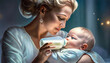 Mother feeding her baby with milk from a bottle