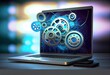© sandra - Laptop and gears. Computer technology, online support pc service