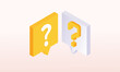 © K - 3d minimal question mark icon sign or ask FAQ and QA answer solution information. Have a question, question answer sign or problem with minimal 3d concept .on pastel pink background.
