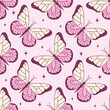 Cute pink seamless pattern with butterfly and stars decor in y2k style. Beautiful girly insect background. Coquette texture, wallpaper, wrapping paper, cover design. Vector illustration.