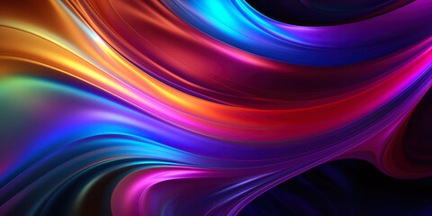 Wall Mural - 3d abstract wallpaper. Liquid metal rainbow waves banner. Three dimensional rainbow colored swirls background