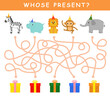 Maze puzzle game for children with cute animals illustration. Kids labyrinth puzzle. Maze activity sheet for children.