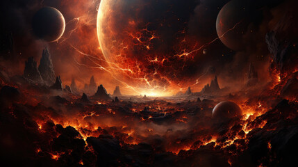 Wall Mural - a space scene with many different planets