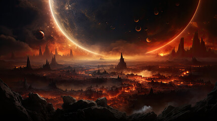 Wall Mural - a space scene with many different planets