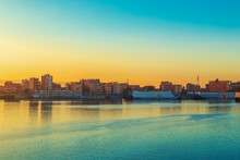 Cruise Ships Awaiting Locking. Sunset On The Nile.