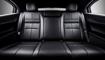 Rear black leather seats of a modern car. black car interior