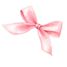 Pink Ribbon Bow Watercolor Illustration