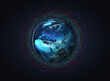 Blue spinning planet Earth with a different colored communication and satellite network around it - 3d illustration