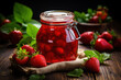 Natural homemade strawberry preserves or jam in a glass
