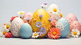 Fototapeta Mapy - Easter eggs with flowers on white background. Happy Easter concept.