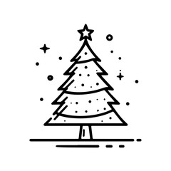 Wall Mural - christmas tree vector. black and white christmas tree illustration no fill. simple christmas tree line art