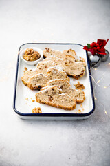 Wall Mural - Traditional homemade Christmas stollen with nuts